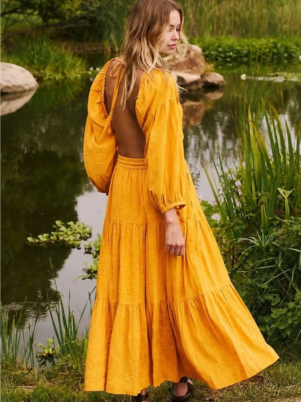 Free People Backless Tiered Maxi Dress in Bright Yellow - Picture 6 of 6